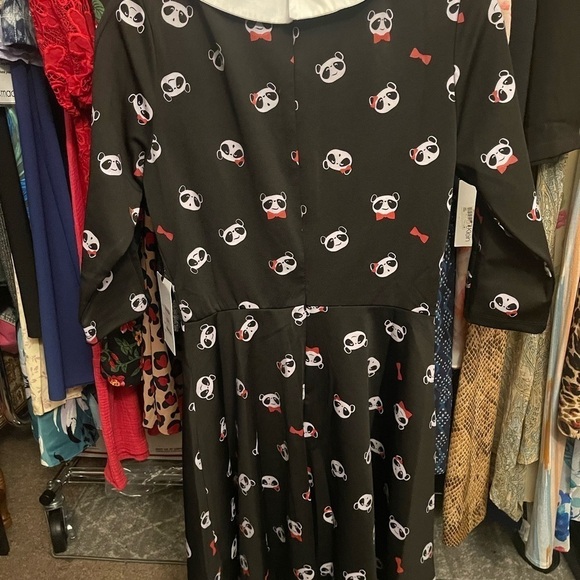 Unique Vintage NWT Black & Panda Print Wednesday Flare Dress - Size Large - Picture 7 of 8